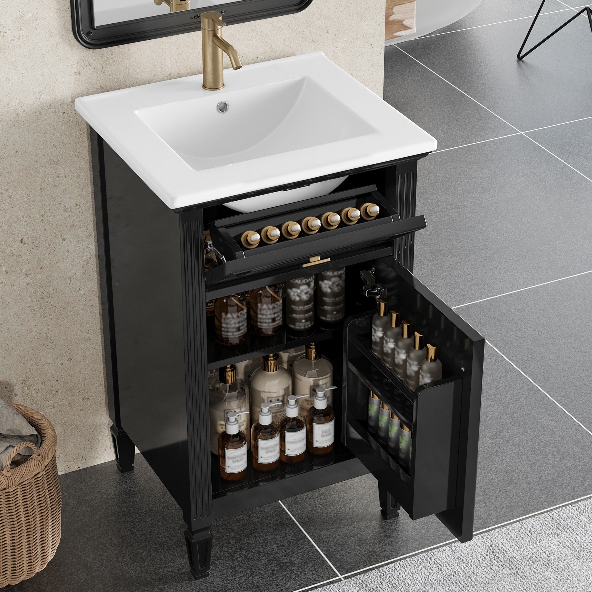 Roomfitters 20 Bathroom Vanity With Sink Solid Wood Legs Tilt Out Drawer Adjustable Shelf