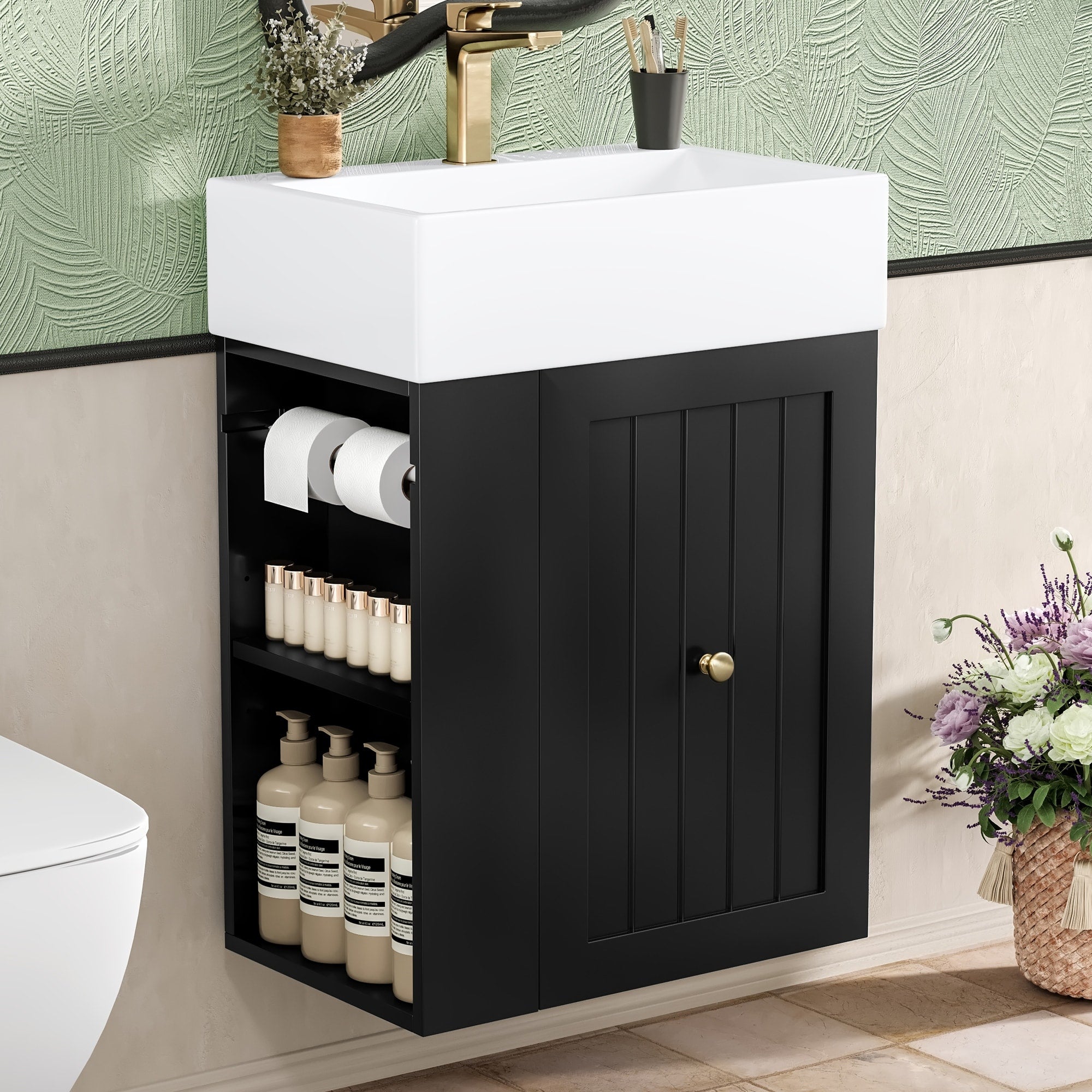 Roomfitters 20 Wall Mounted Bathroom Vanity With Sink Mdf Floating Cabinet With Drawer Side Shelf