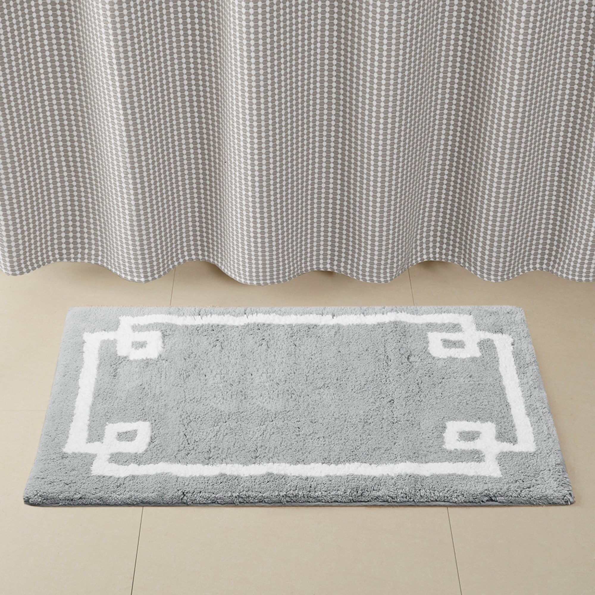 Roomfitters 20X30 Cotton Tufted Bath Rug Grey White Hotel Style Bordered Rug Soft Absorbent Washable Bathroom Rug Non Skid