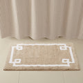 Roomfitters 20X30 Cotton Tufted Bath Rug Taupe White Hotel Style Bordered Rug Soft Absorbent Washable Bathroom Rug Non Skid