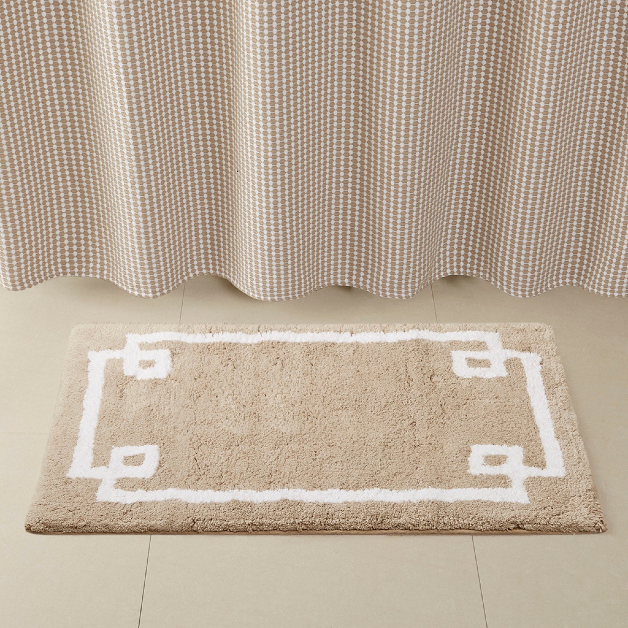 Roomfitters 20X30 Cotton Tufted Bath Rug Taupe White Hotel Style Bordered Rug Soft Absorbent Washable Bathroom Rug Non Skid