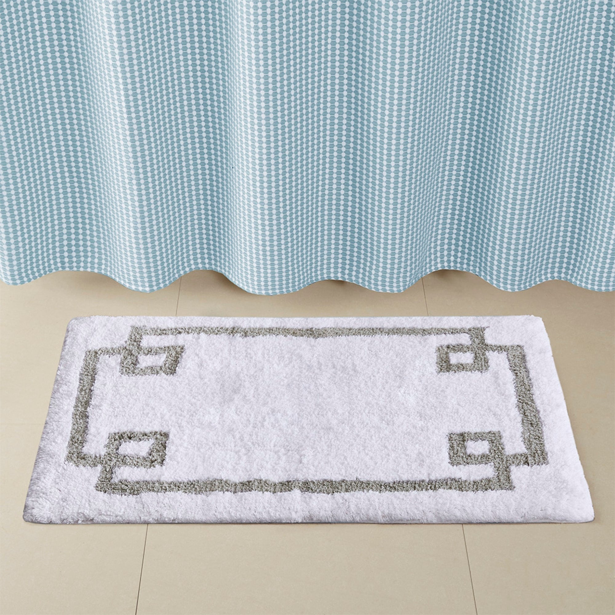 Roomfitters 20X30 Cotton Tufted Bath Rug White Grey Hotel Style Bordered Rug Soft Washable Bathroom Rug Non Skid Backing