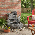 Roomfitters 21 Inch 4 Tiered Concrete Rock Waterfall Fountain With Led Lights Natural Faux Stone Cascading Water Feature Gray