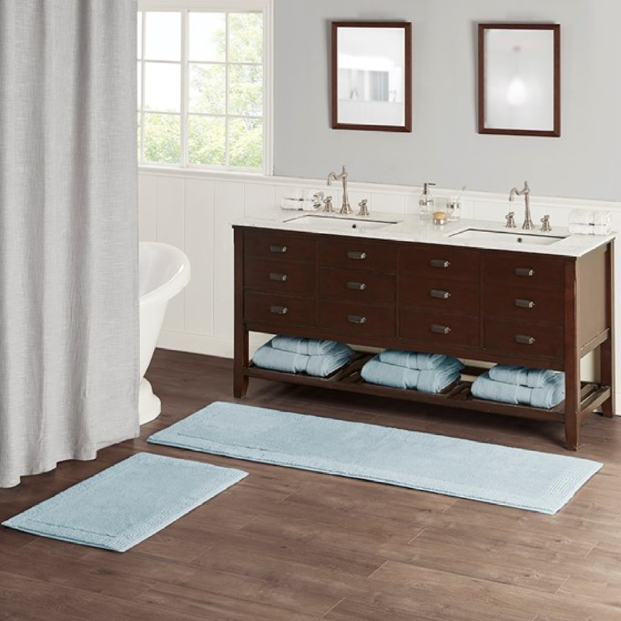 Roomfitters 21X34 Cotton Tufted 3000 Gsm Reversible Bath Rug Blue Heavyweight Luxury Spa Carpet Extra Soft Absorbent Mat Set