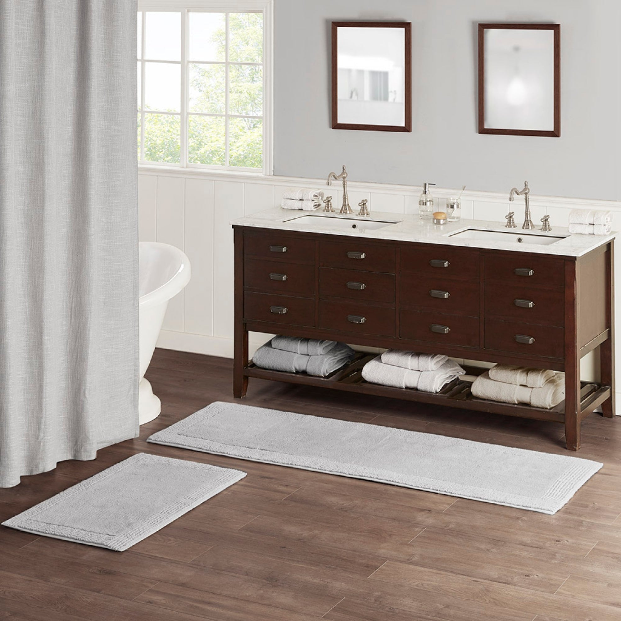 Roomfitters 21X34 Cotton Tufted 3000 Gsm Reversible Bath Rug Grey Heavyweight Luxury Spa Carpet Extra Soft Absorbent Mat Set