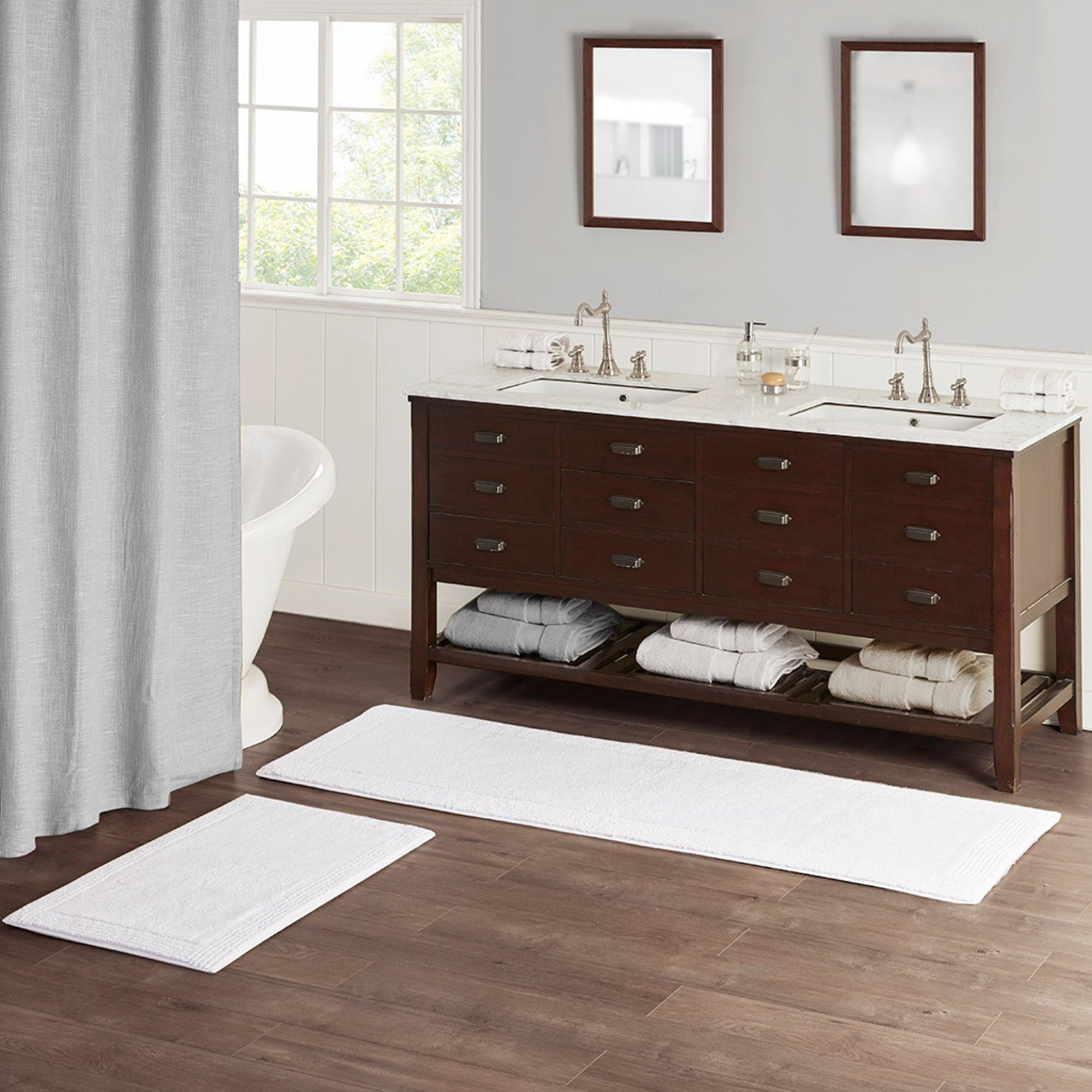 Roomfitters 21X34 Cotton Tufted 3000 Gsm Reversible Bath Rug White Heavyweight Luxury Spa Carpet Extra Soft Absorbent Mat Set