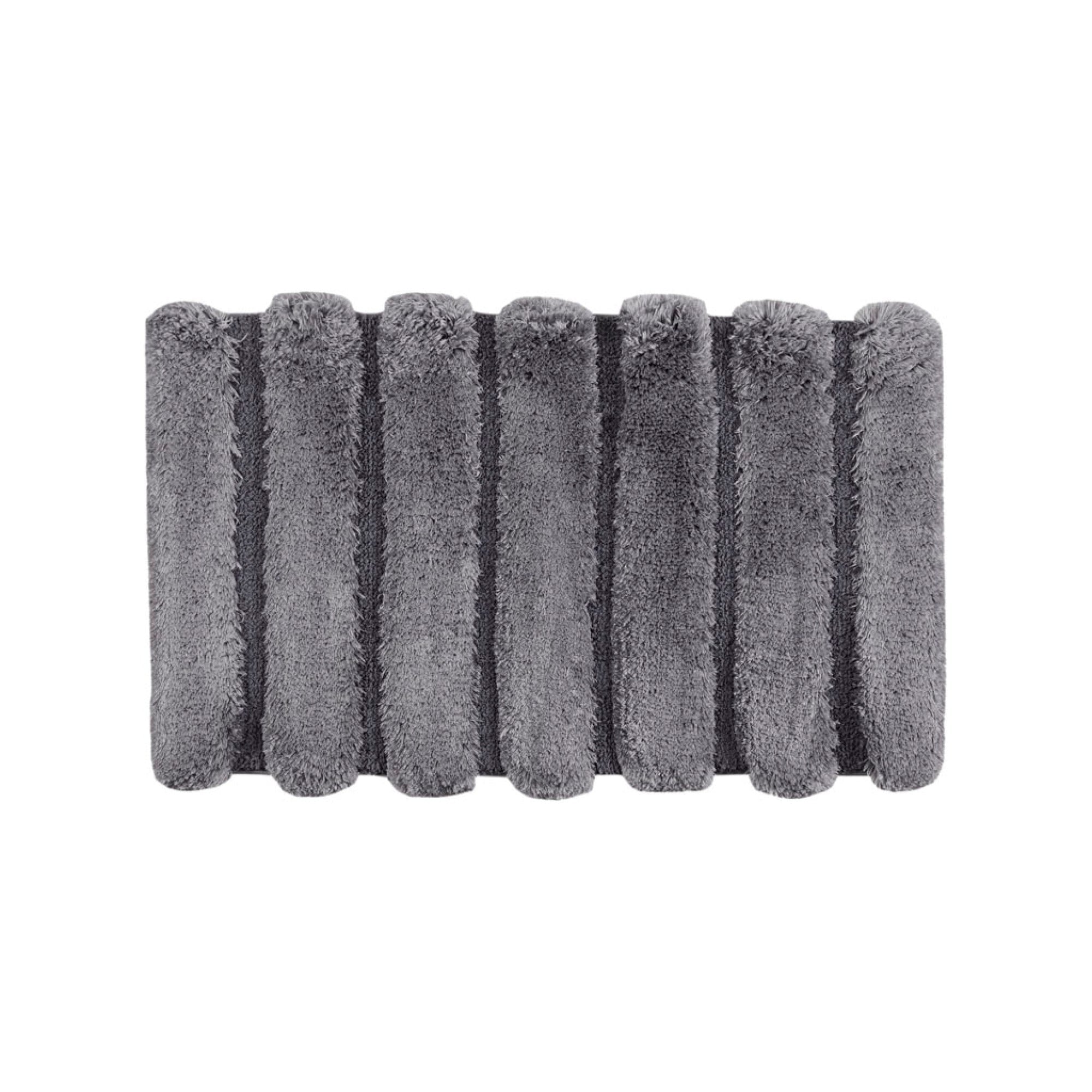 Roomfitters 21X34 High Low Stripe Tufted Bath Rug Grey Shabby Chic Bathroom Carpet Soft Macro Spun Polyester Non Skid Rug