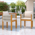 Roomfitters 22 Set Of 2 Acacia Wood Outdoor Dining Chairs Woven Rope Backrest With Upholstered Cushions