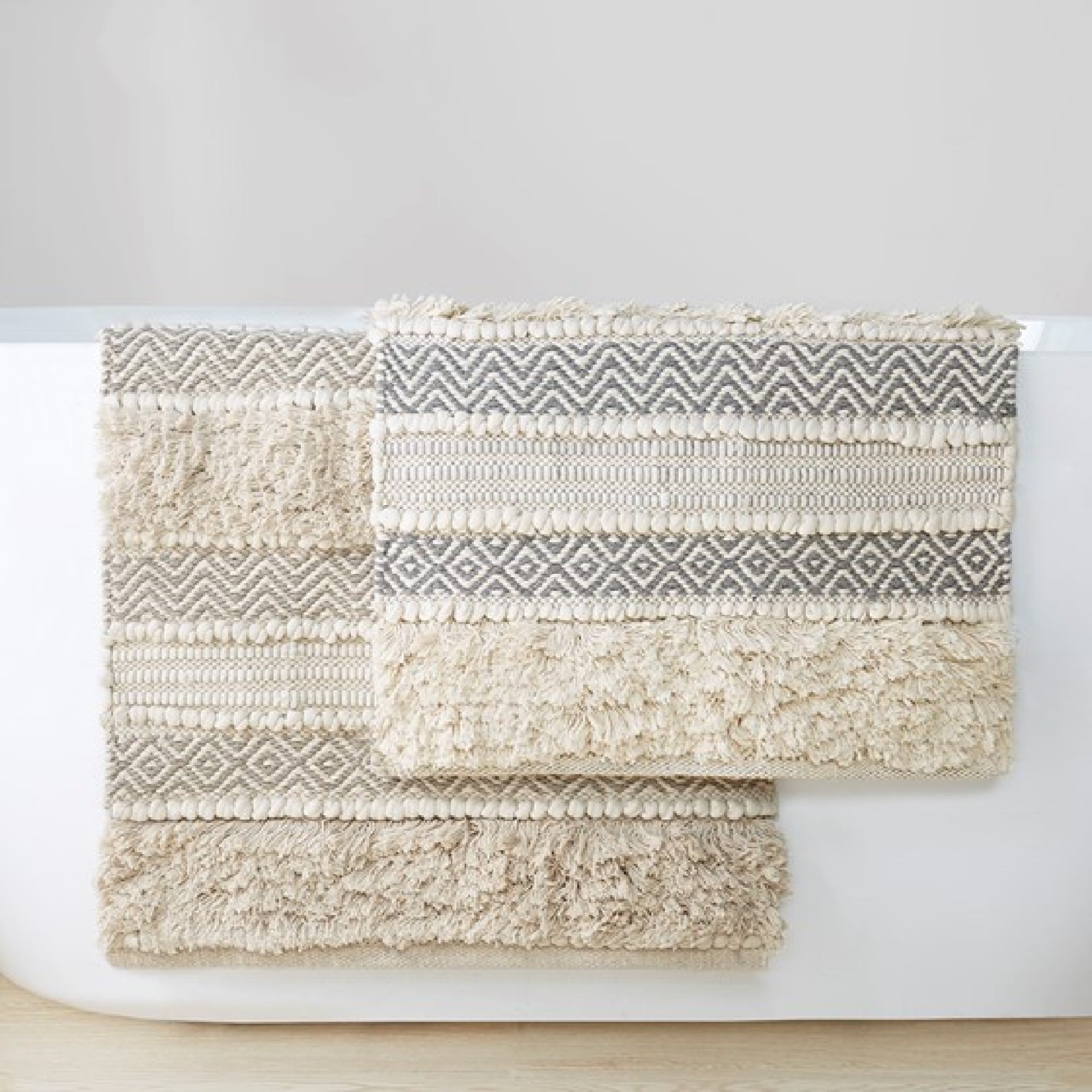 Roomfitters 22X58 Woven Texture Stripe Bath Rug Grey Boho Handwoven Runner Cotton Blend Decorative Bath Rug Non Skid Back