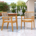 Roomfitters 24.75 Set Of 2 Acacia Wood Outdoor Dining Chairs Modern Hand Woven Rope Back And Seat With Armrests Brown