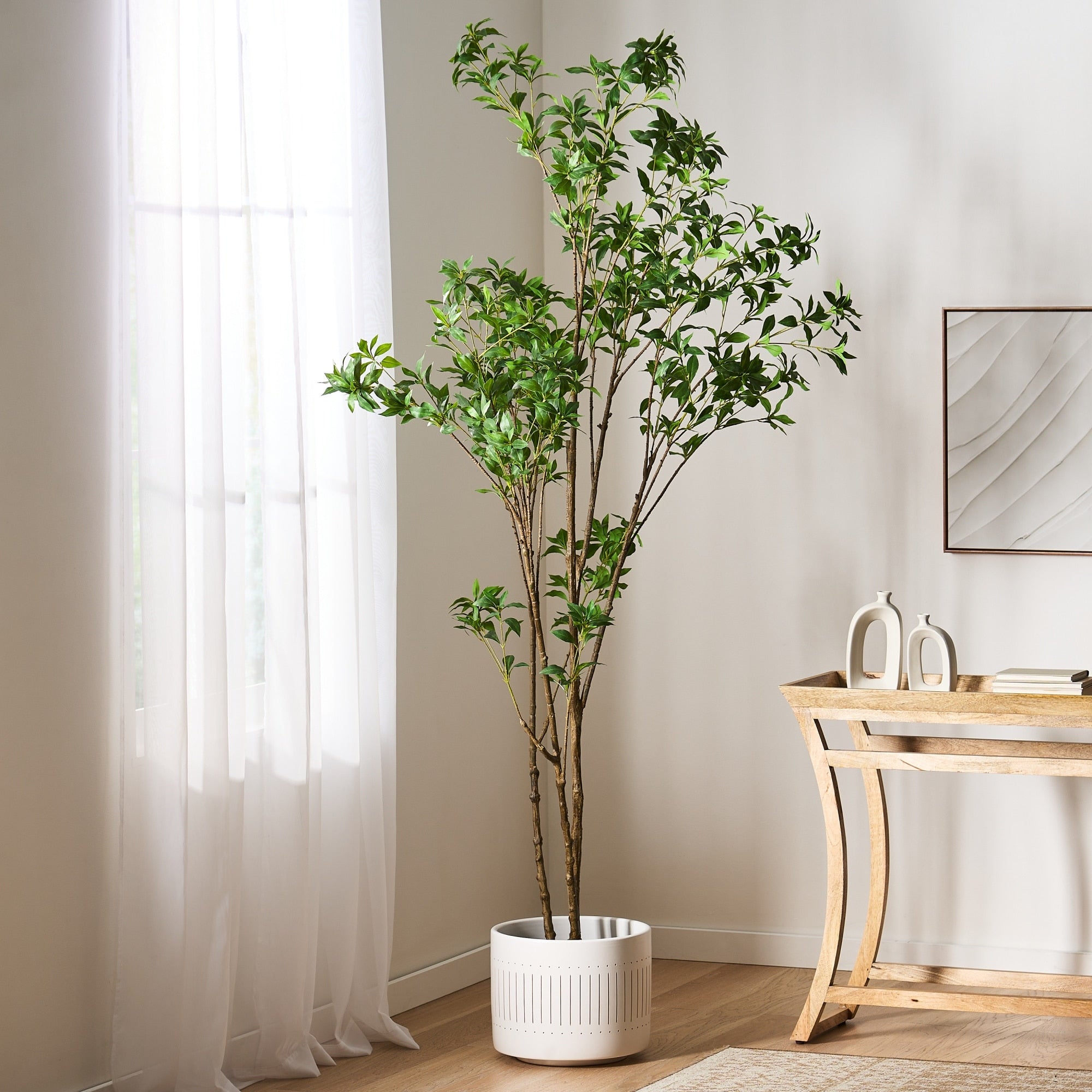 Roomfitters 240Cm Artificial Pieris Tree Large 8 Feet Tall Fake Potted Plant With White Flowers For Office Corner Decor Green