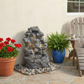 Roomfitters 24 5 Tiered Tall Slim Concrete Outdoor Fountain With Led Lights Space Saving Faux Stone Column Water Feature Gray