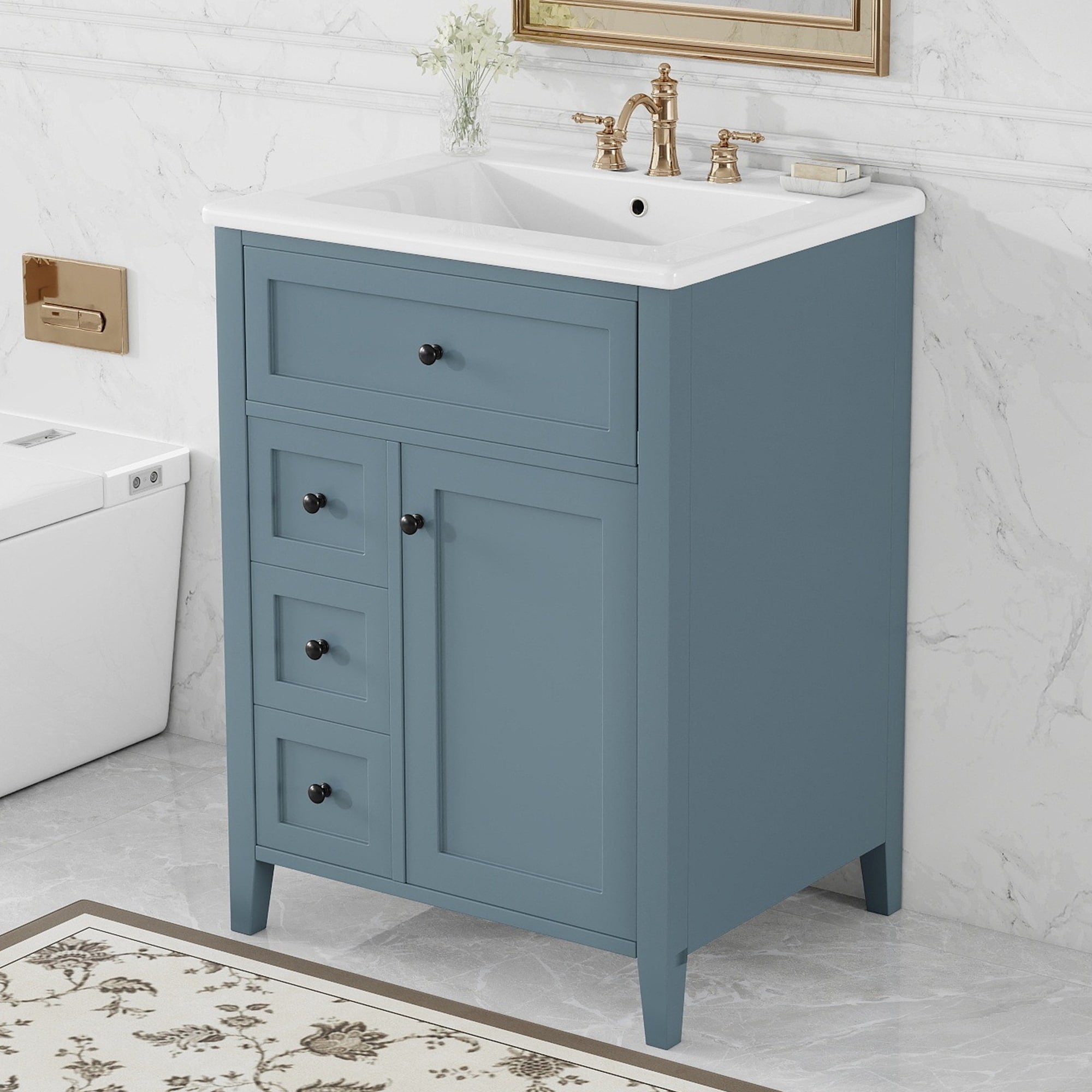 Roomfitters 24 Bathroom Vanity With Sink Freestanding Single Sink Cabinet With 3 Drawer Tilt Out Tray Door Shelf Gray Blue