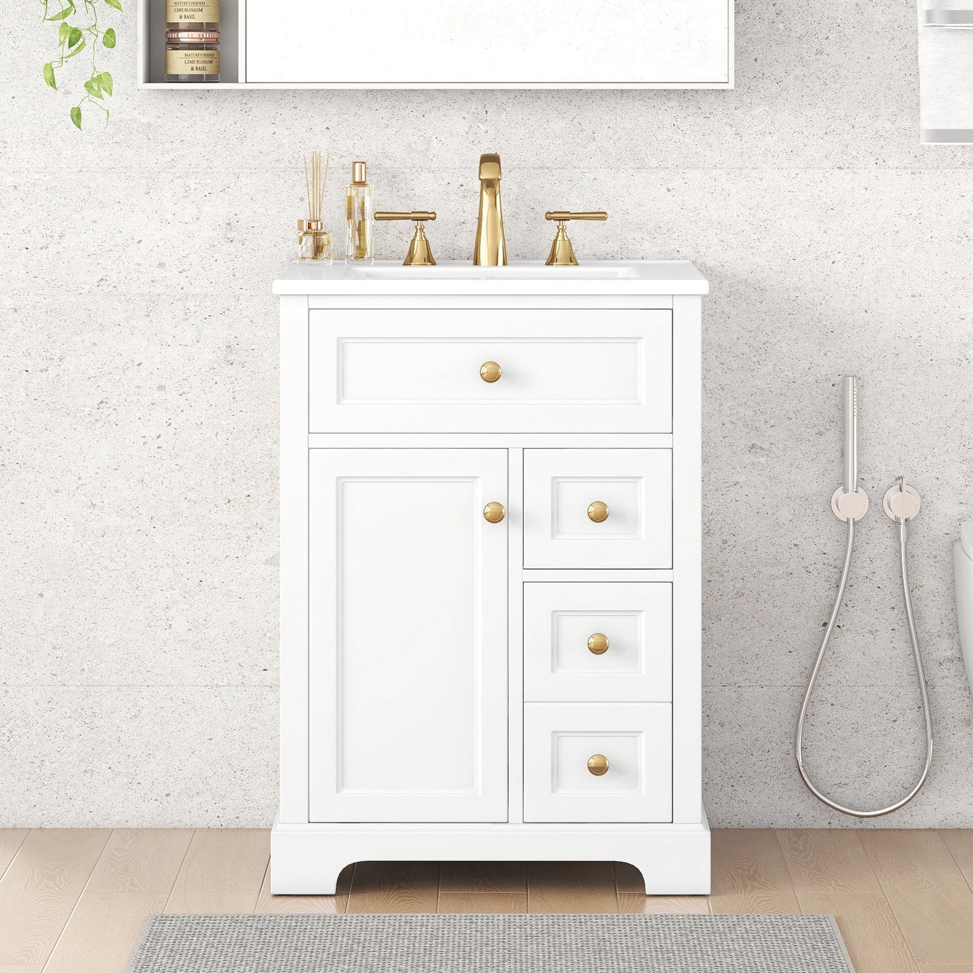 Roomfitters 24 Bathroom Vanity With Sink Solid Pinewood Frame 3 Drawers Cabinet With 2 Tier Door Rack