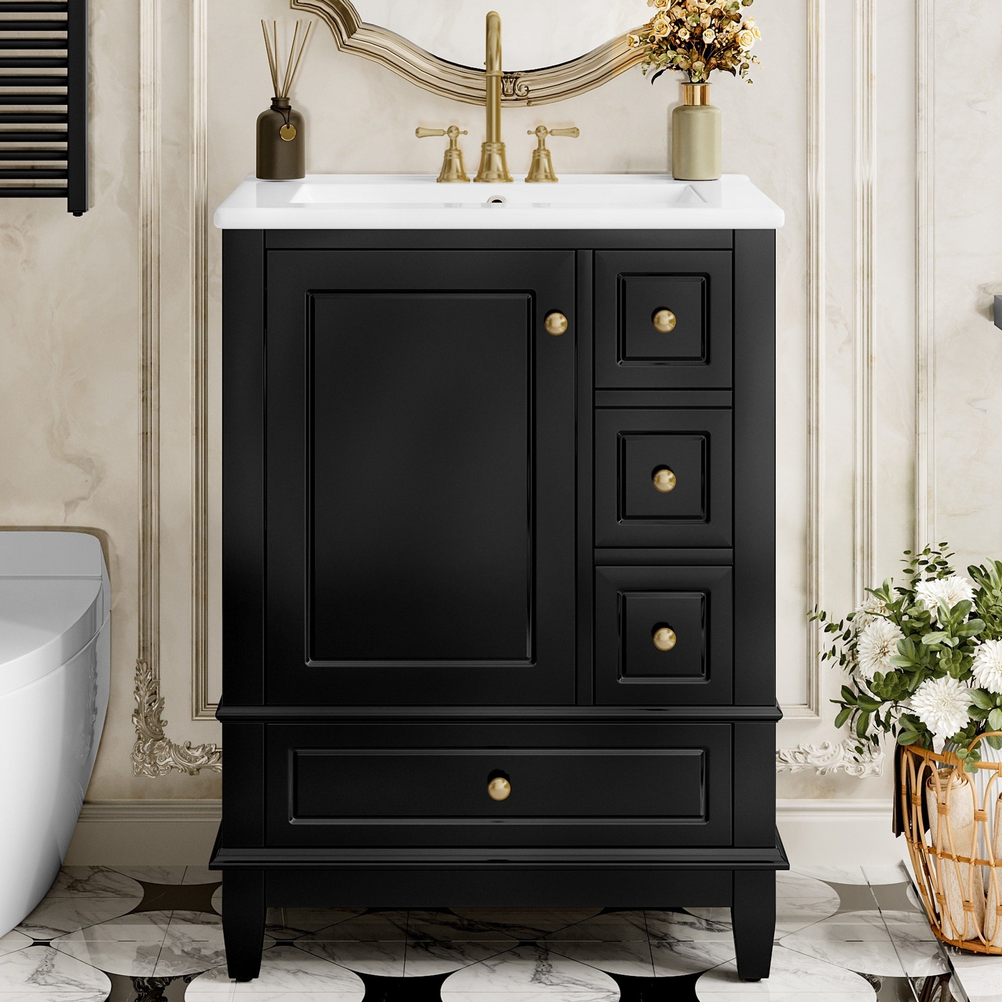 Roomfitters 24 Bathroom Vanity With Sink Solid Wood Frame 3 Drawers Side Cabinet With Door Racks