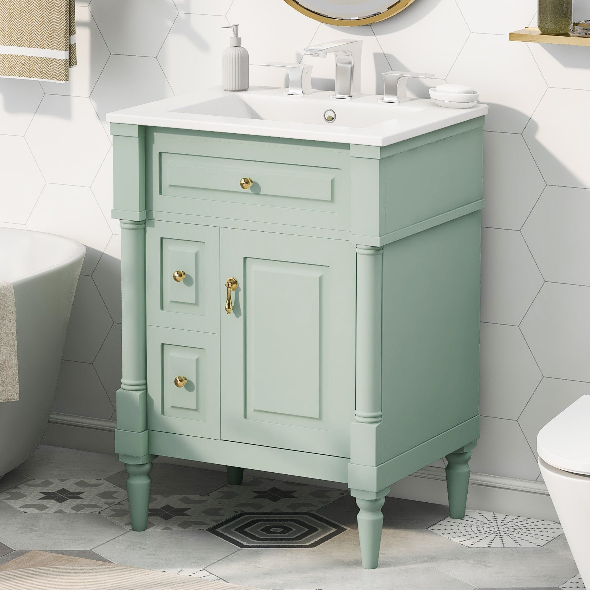 Roomfitters 24 Bathroom Vanity With Sink Solid Wood Frame Flip Drawer 2 Drawers Door Rack