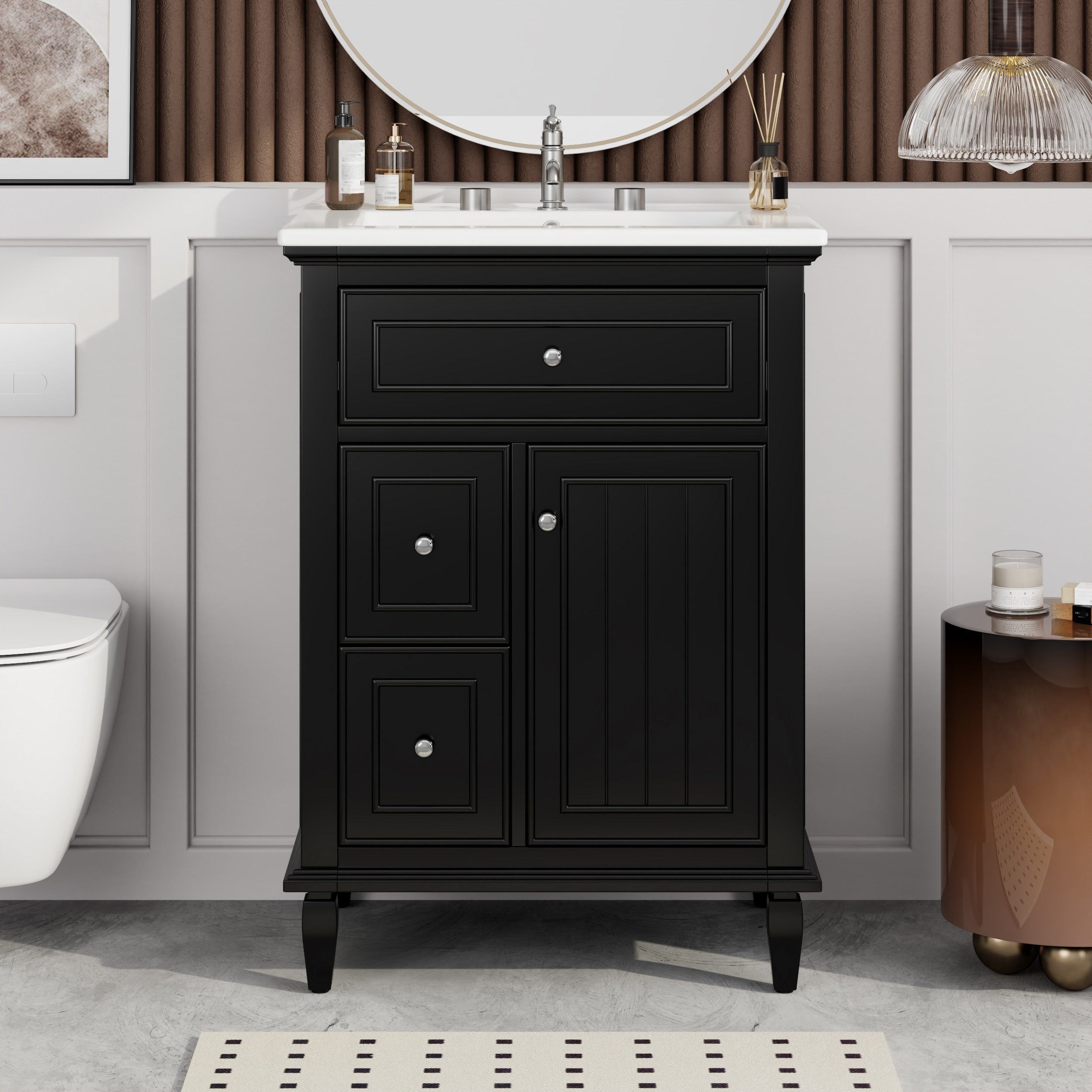 Roomfitters 24 Bathroom Vanity With Sink Solid Wood Frame Flip Drawer 2 Side Drawers Adjustable Shelf