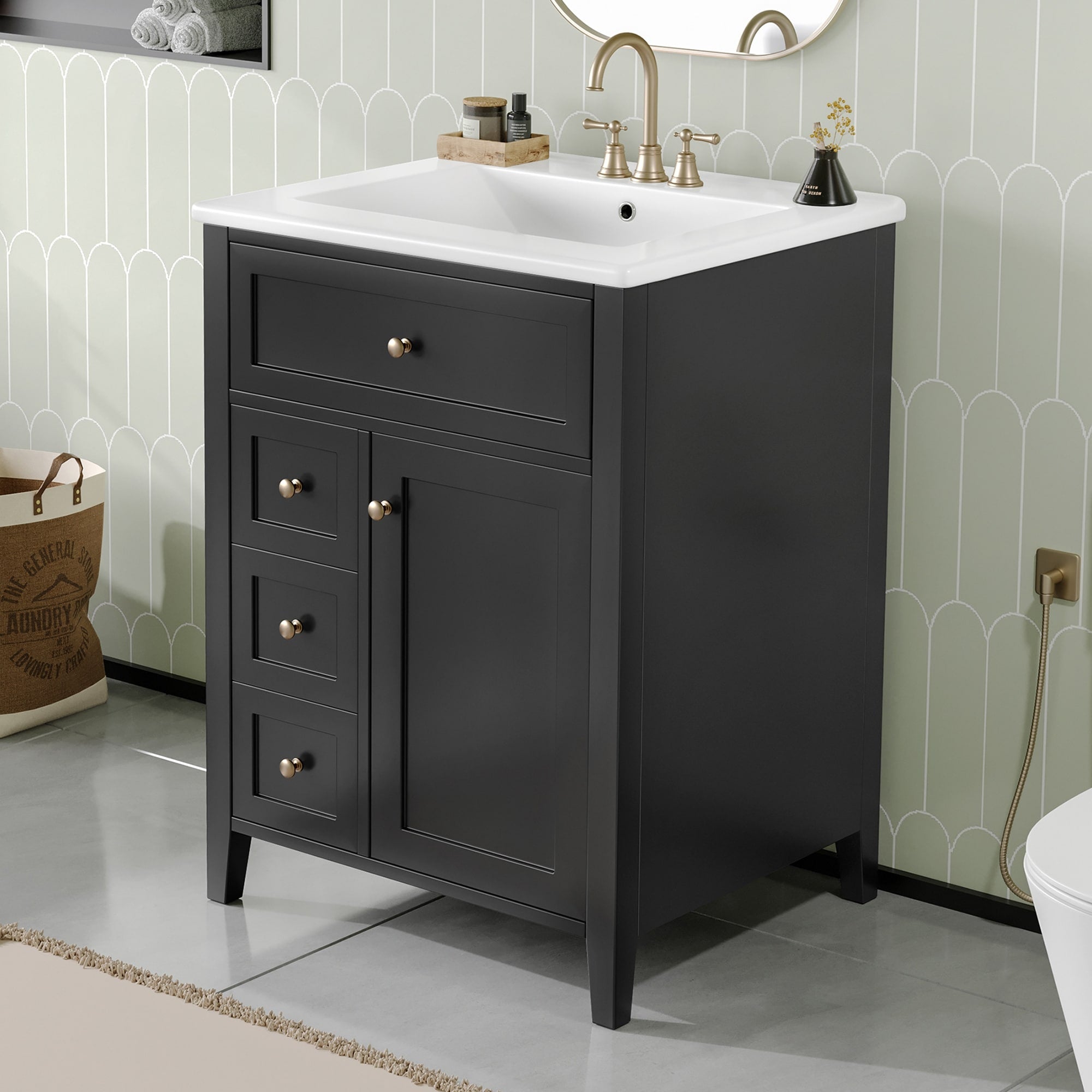 Roomfitters 24 Bathroom Vanity With Sink Solid Wood Legs 4 Drawers Cabinet With Adjustable Shelf