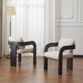 Roomfitters 24 Set Of 2 Upholstered Dining Chairs Modern Japandi Side Chairs With Curved Armrests And Slab Legs Beige Black