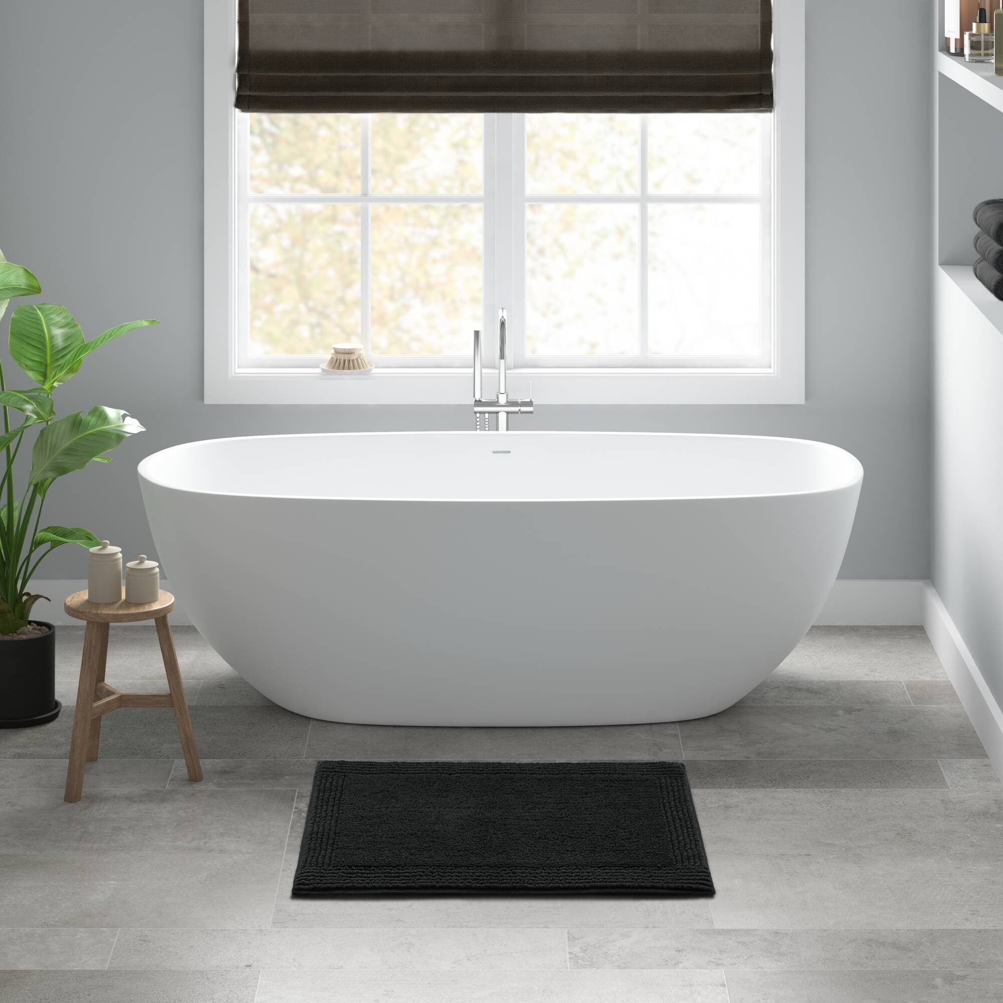 Roomfitters 24X36 Cotton Tufted 3000 Gsm Reversible Bath Rug Black Heavyweight Luxury Spa Runner Extra Soft Absorbent Mat Set