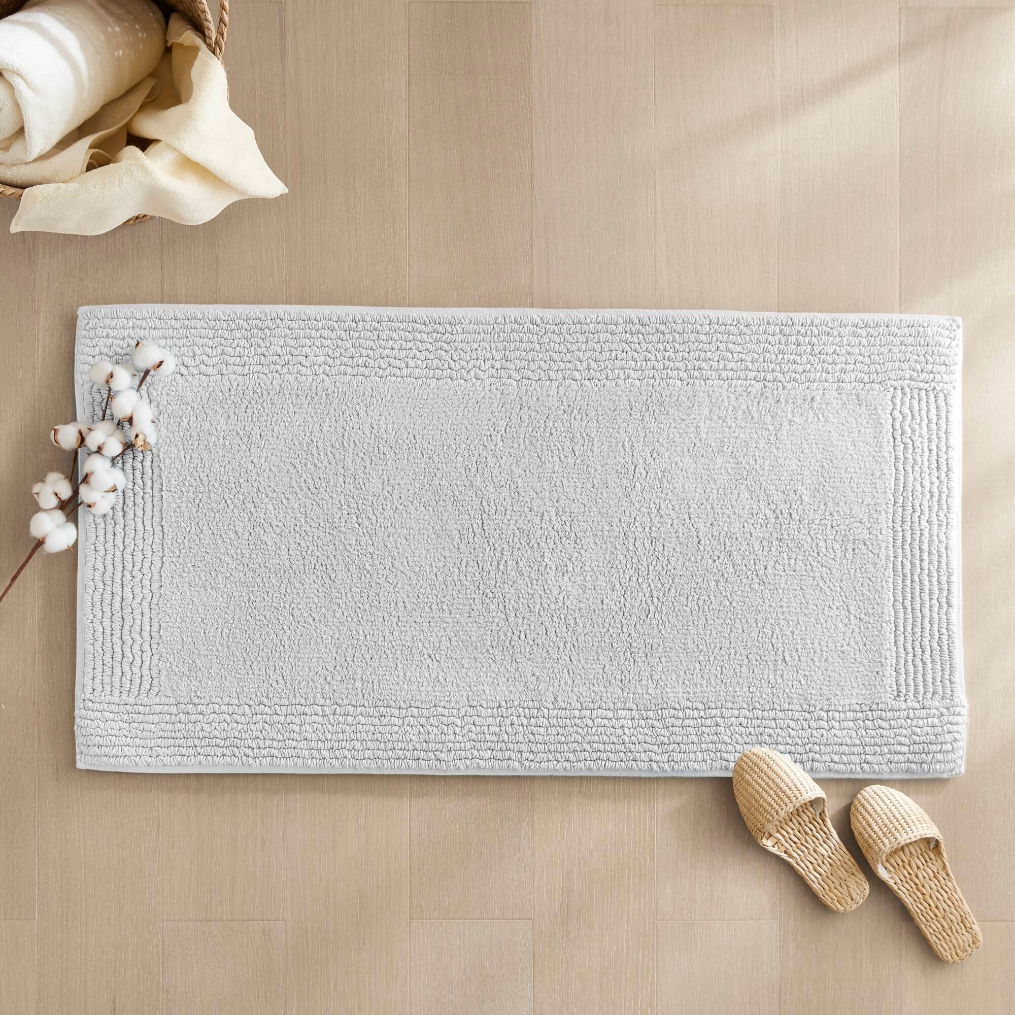 Roomfitters 24X44 Cotton Tufted 3000 Gsm Reversible Bath Rug Light Grey Heavyweight Luxury Spa Runner Extra Soft Absorbent Mat