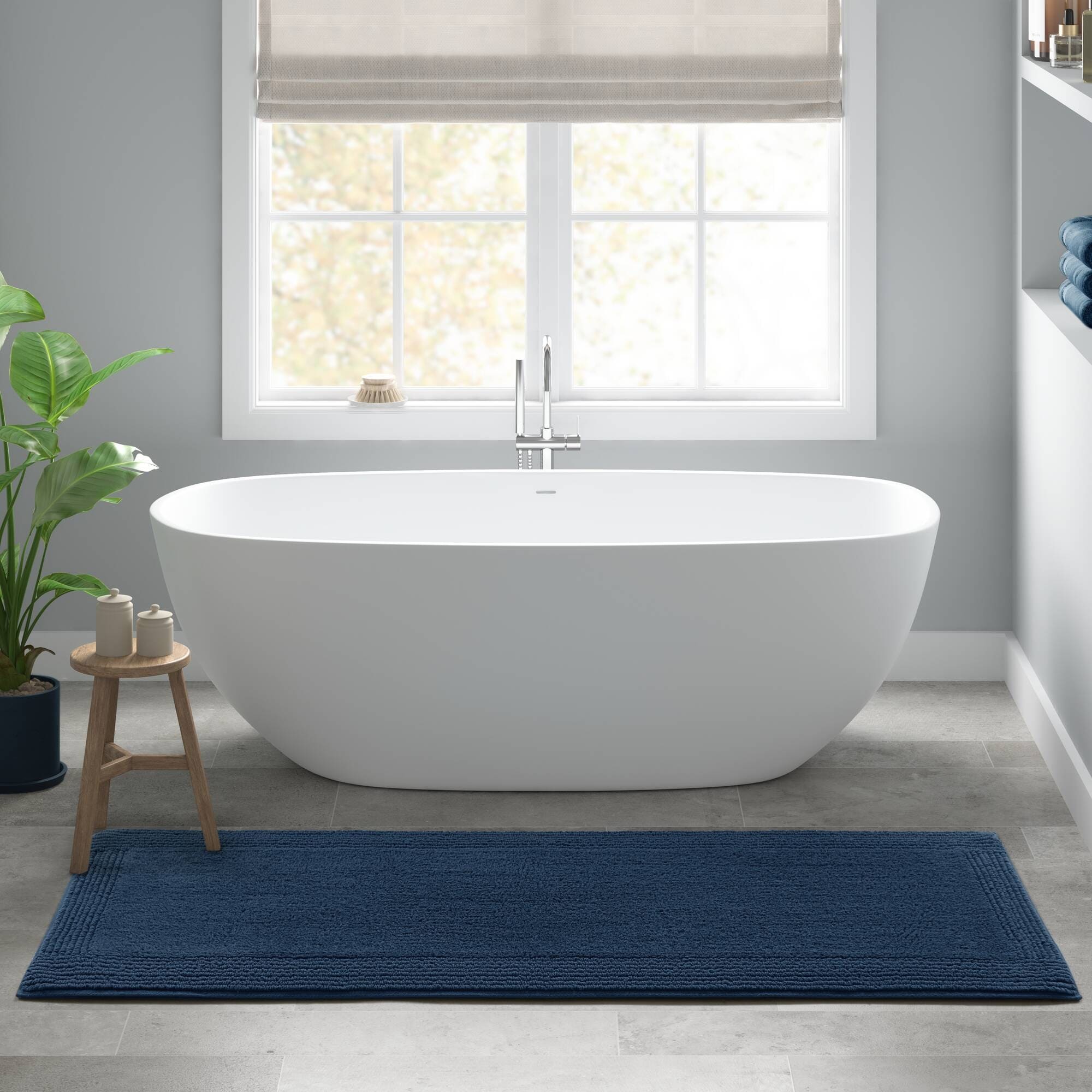 Roomfitters 24X44 Cotton Tufted 3000 Gsm Reversible Bath Rug Navy Blue Heavyweight Luxury Spa Runner Extra Soft Absorbent Mat