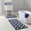 Roomfitters 24X60 Reversible High Pile Tufted Bath Rug Navy Blue White Geometric Runner Soft Washable Luxury Bath Rug Set