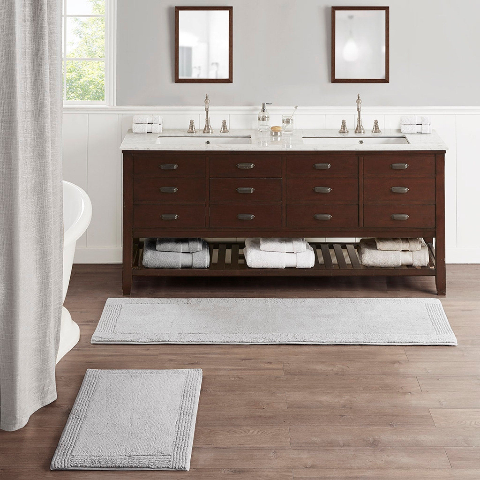 Roomfitters 24X72 Cotton Tufted 3000 Gsm Reversible Bath Rug Grey Heavyweight Luxury Spa Carpet Extra Soft Absorbent Mat Set