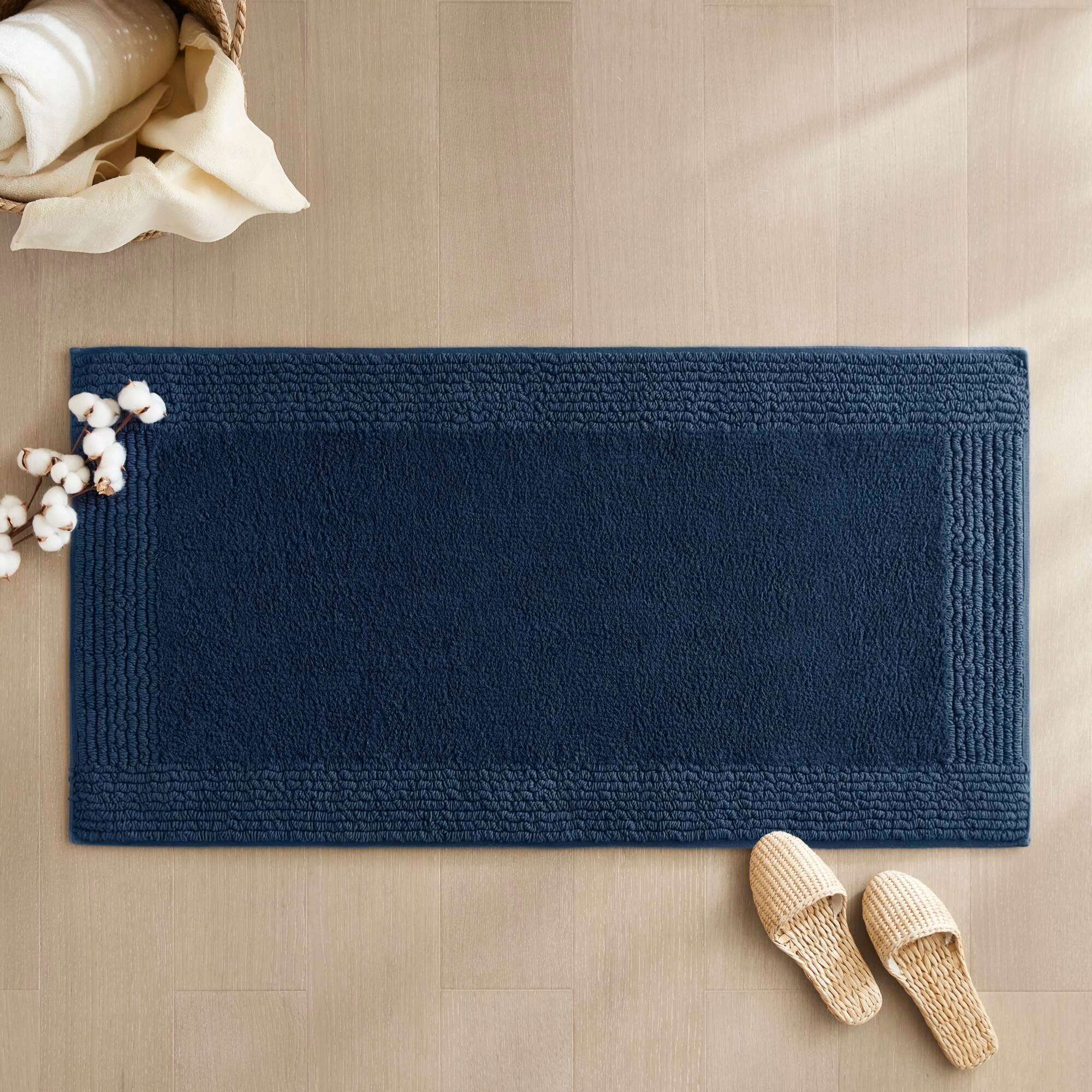 Roomfitters 24X72 Cotton Tufted 3000 Gsm Reversible Bath Rug Navy Blue Heavyweight Luxury Spa Runner Extra Soft Absorbent Mat