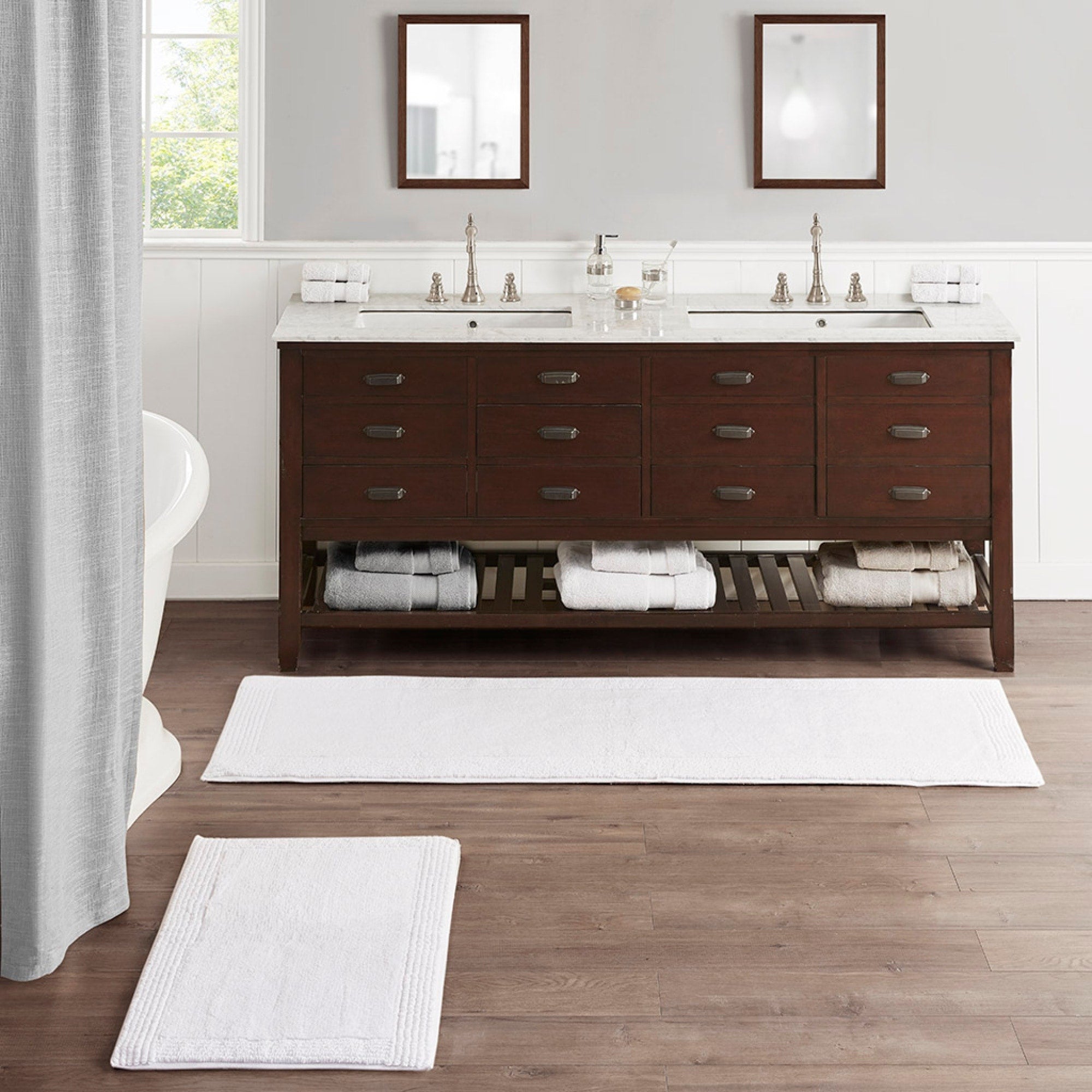Roomfitters 24X72 Cotton Tufted 3000 Gsm Reversible Bath Rug White Heavyweight Luxury Spa Carpet Extra Soft Absorbent Mat Set