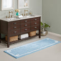 Roomfitters 24X72 Cotton Tufted Bath Rug Blue White Hotel Style Bordered Rug Soft Washable Bathroom Rug Non Skid Backing