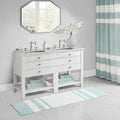 Roomfitters 24X72 Reversible Bath Rug Aqua White Casual Stripe Cotton Runner Long Soft Absorbent Washable Luxury Bath Rug