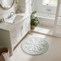 Roomfitters 25 Medallion Cotton Tufted Bath Rug Green White Bohemian Round Carpet Soft Absorbent Washable Luxury Bathroom