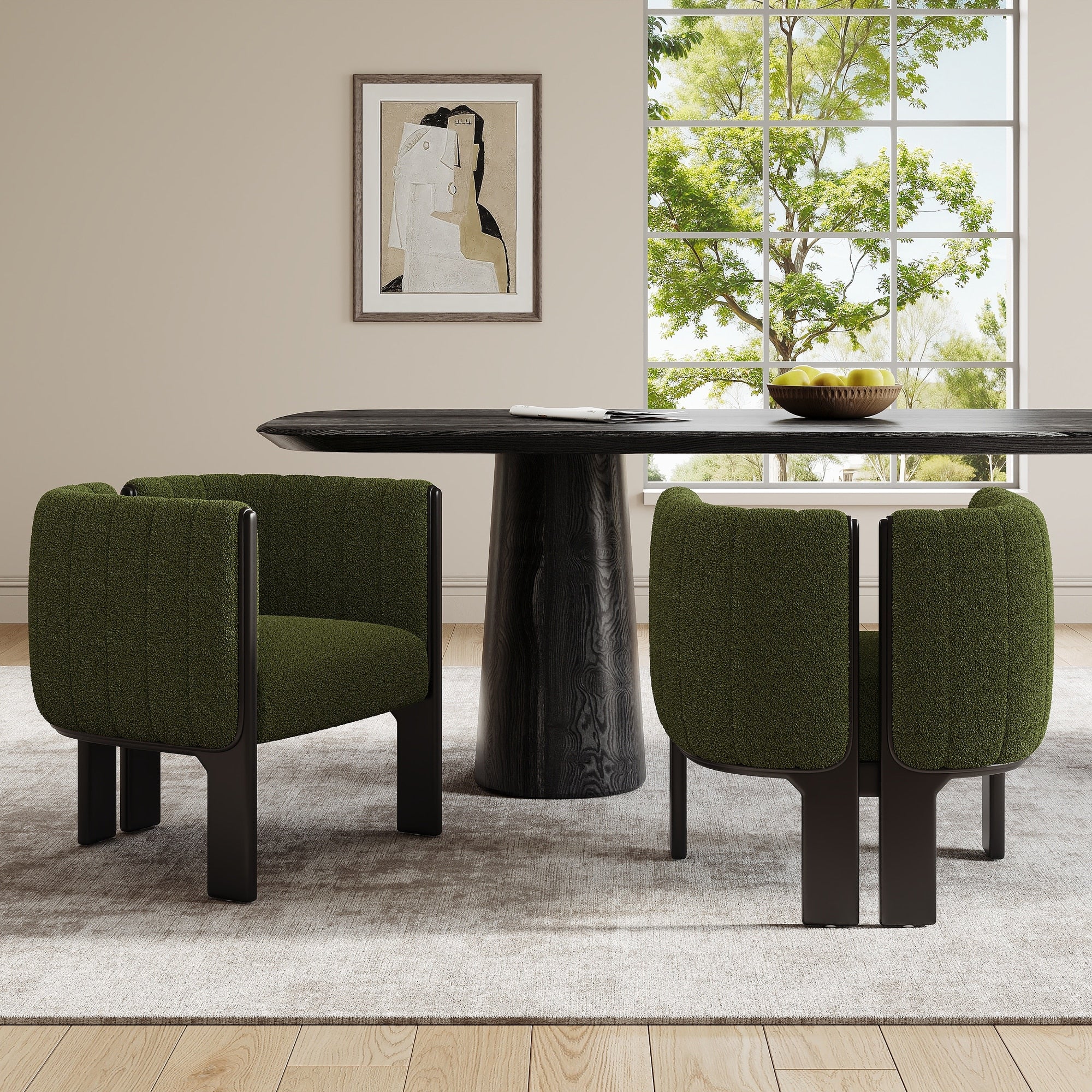 Roomfitters 26 Set Of 2 Upholstered Dining Chairs Modern Ribbed Channel Tufted Barrel Chairs With Black Legs