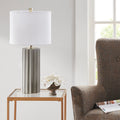 Roomfitters 27 Inch Ribbed Gray Ceramic Table Lamp Modern Fluted Desk Lamp With White Linen Drum Shade And Led Bulb