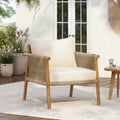 Roomfitters 28 Inch Outdoor Woven Lounge Chair Natural Solid Wood Patio Armchair Waterproof Beige Cushions Garden