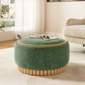 Roomfitters 29 Inch Round Storage Ottoman With Reversible Wooden Tray Top Upholstered Coffee Table For Living Room