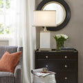 Roomfitters 29.5 Inch Rectangular Ivory Ceramic Table Lamp Antique Silver Metal Base Off White Shade Led Bulb Included