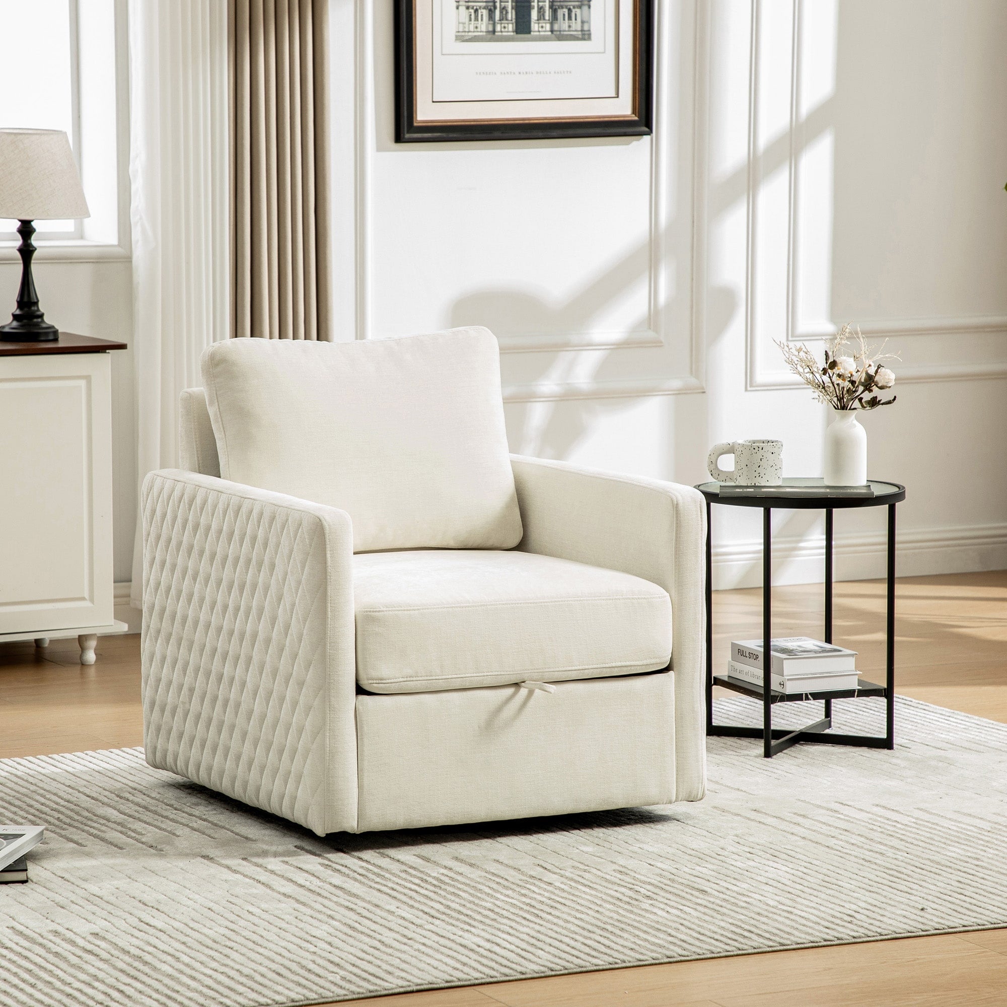 Roomfitters 29.5 360 Swivel Armchair Quilted Diamond Pattern Single Sofa Accent Chair With Storage