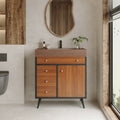 Roomfitters 29.9 Freestanding Bathroom Vanity With Sink Mid Century Modern Storage Cabinet Black Stone Gray