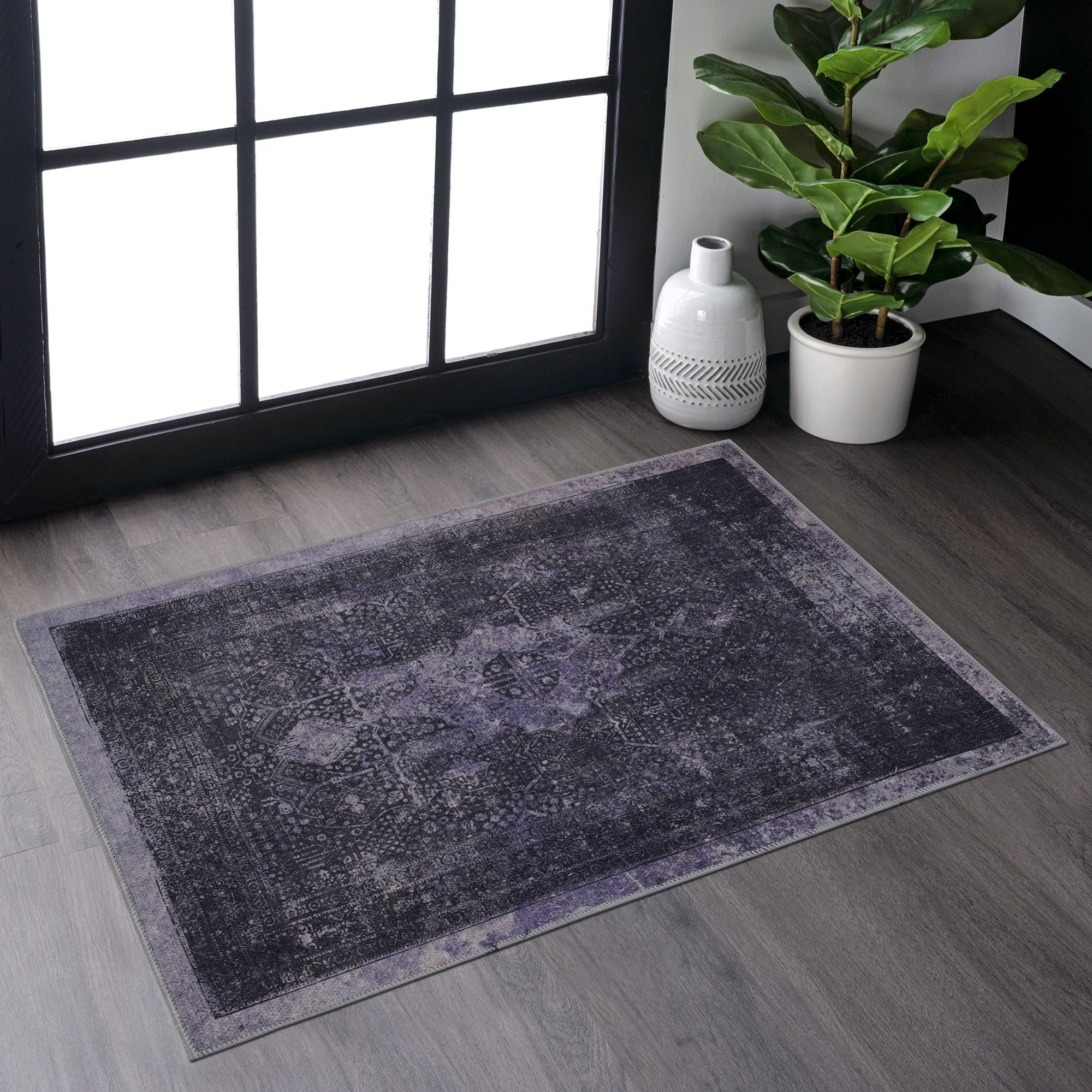 Roomfitters 2 X 3 Machine Washable Boho Vintage Area Rug Non Slip Pet Friendly Indoor Living Room Decor Carpet Anthracite