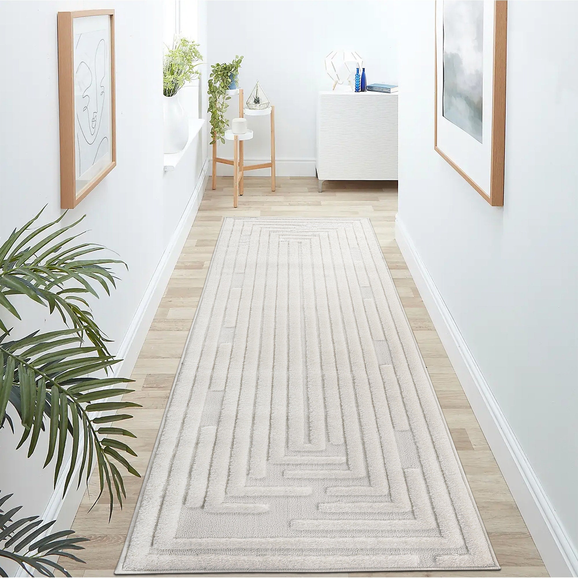 Roomfitters 22X8 Machine Washable Boho Vintage Area Rug Non Slip Pet Friendly Indoor Living Room Decor Carpet Cream