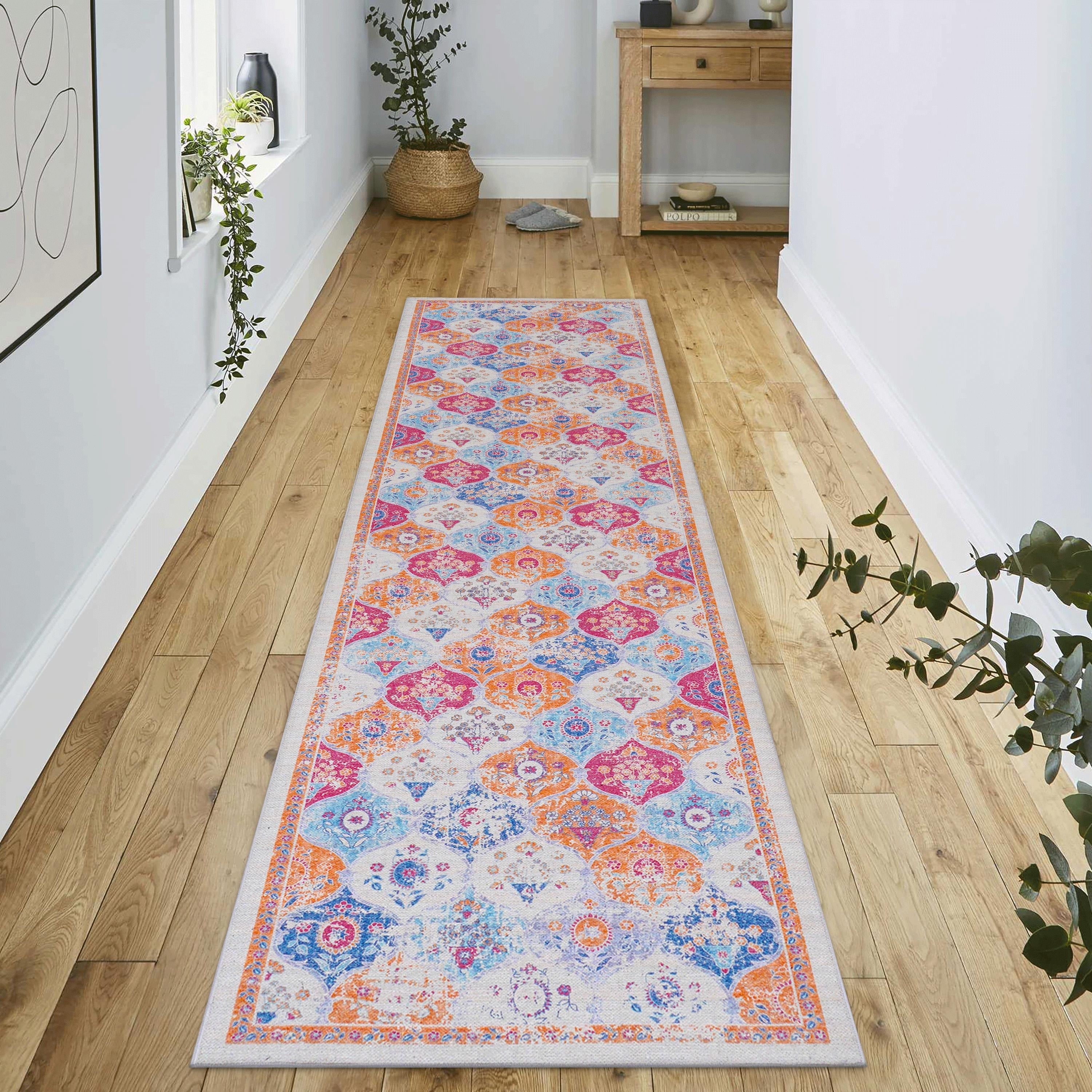 Roomfitters 26 X 10 Machine Washable Boho Vintage Area Rug Non Slip Pet Friendly Indoor Living Room Decor Carpet Cream