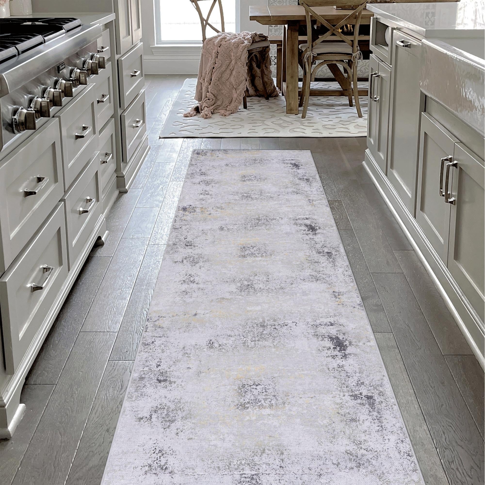 Roomfitters 26 X 10 Machine Washable Boho Vintage Area Rug Non Slip Pet Friendly Indoor Living Room Decor Carpet Gray