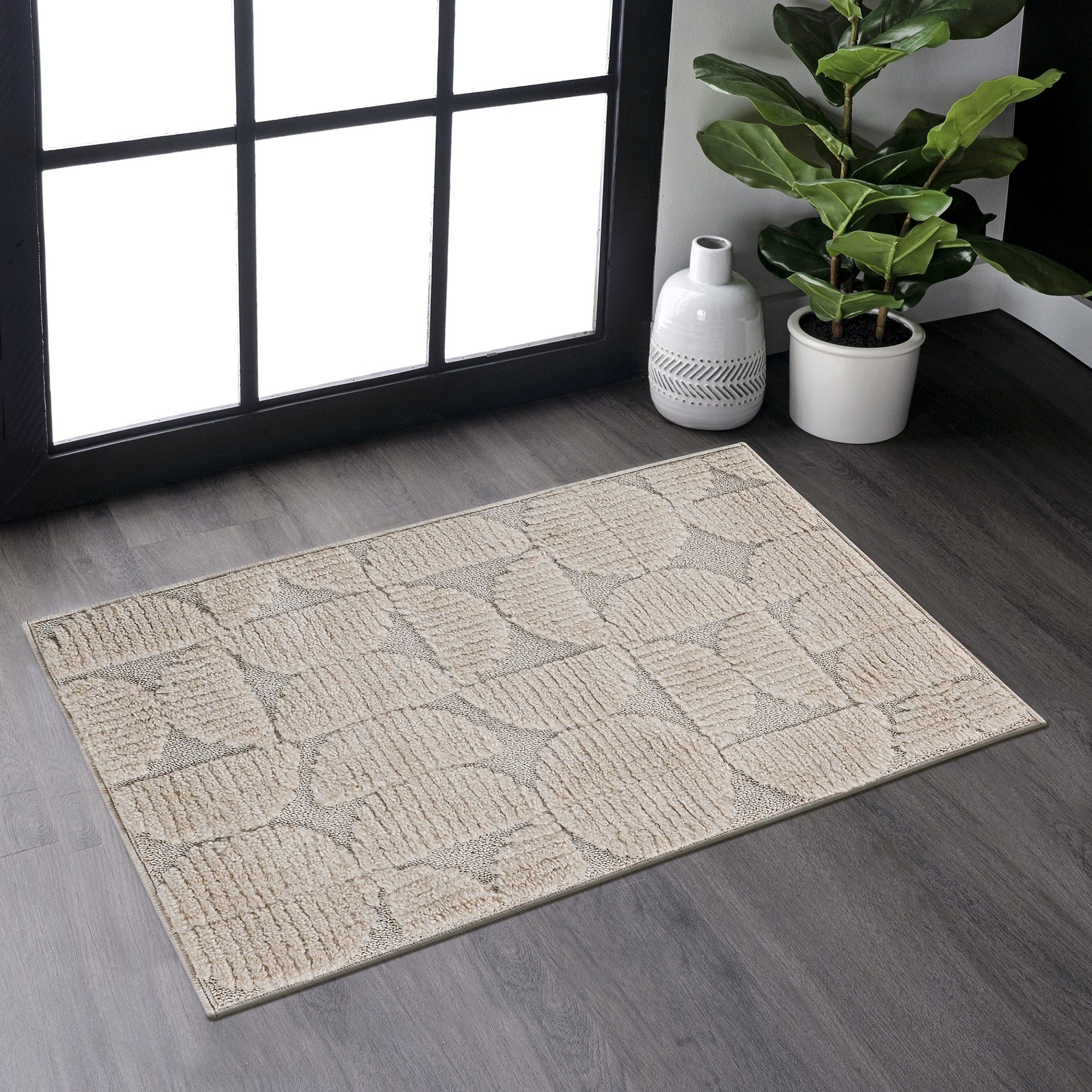 Roomfitters 2X3 Machine Washable Boho Vintage Area Rug Non Slip Pet Friendly Indoor Living Room Decor Carpet Beige