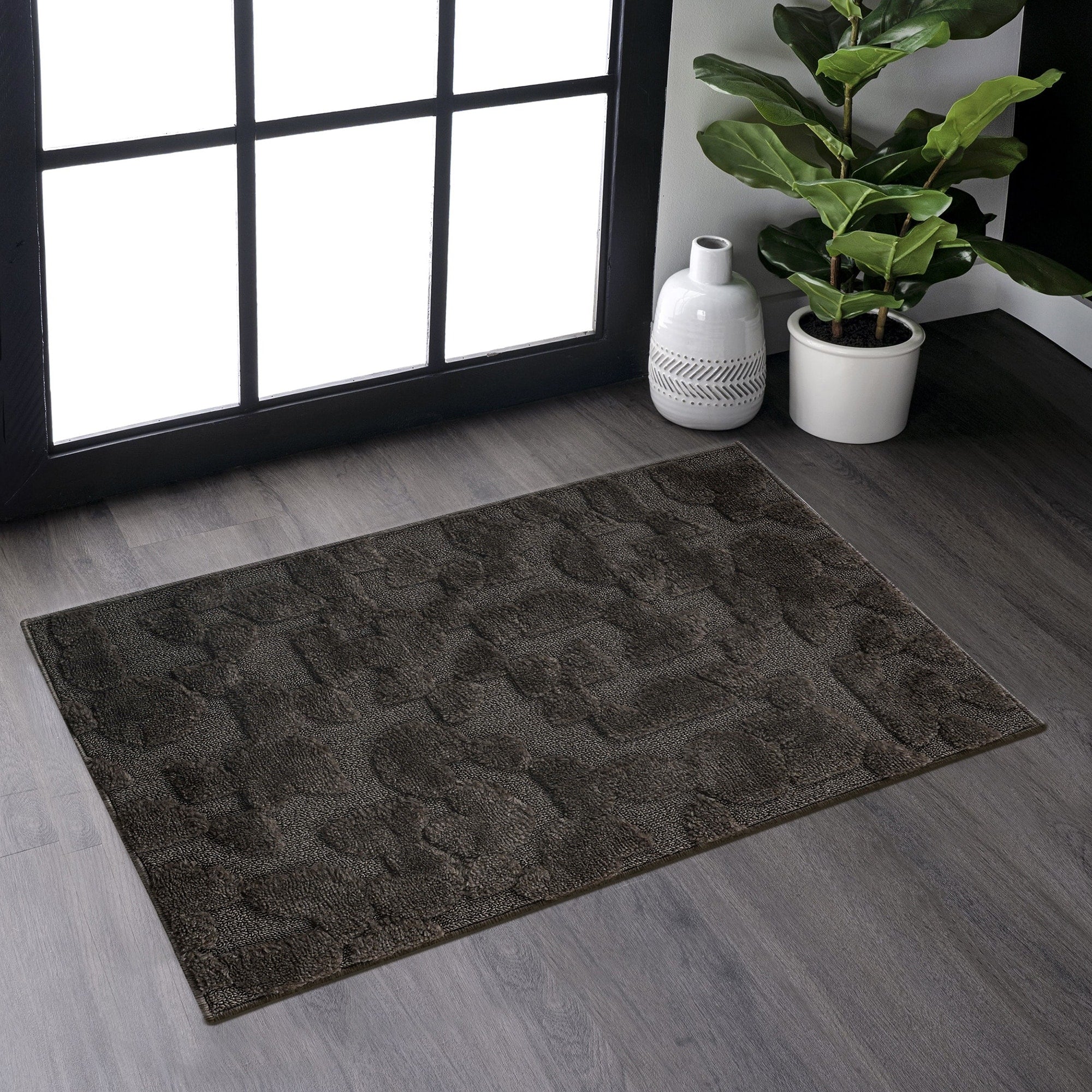 Roomfitters 2X3 Machine Washable Boho Vintage Area Rug Non Slip Pet Friendly Indoor Living Room Decor Carpet Brown