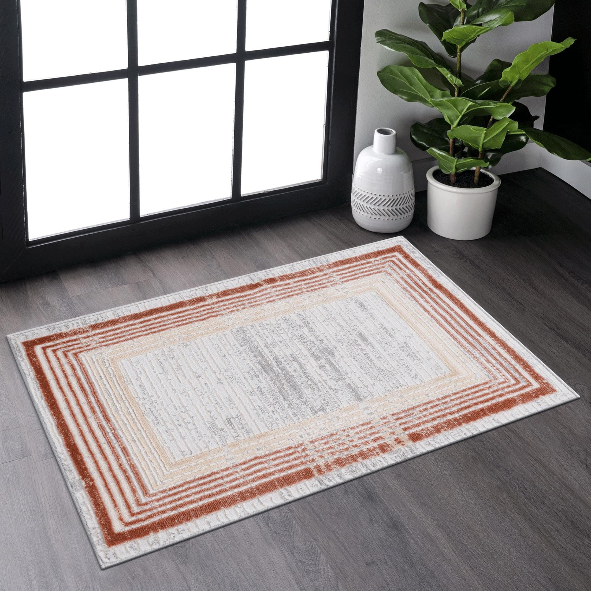 Roomfitters 2X3 Machine Washable Boho Vintage Area Rug Non Slip Pet Friendly Indoor Living Room Decor Carpet Brown