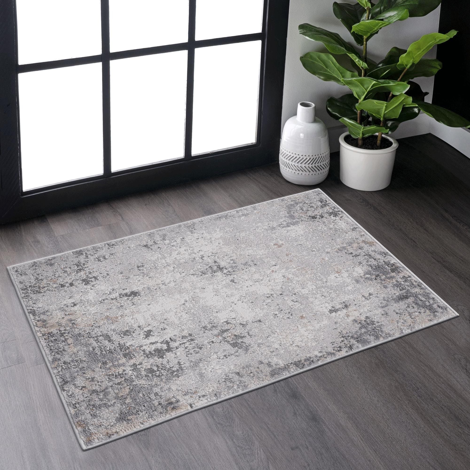 Roomfitters 2X3 Machine Washable Boho Vintage Area Rug Non Slip Pet Friendly Indoor Living Room Decor Carpet Ivory Taupe