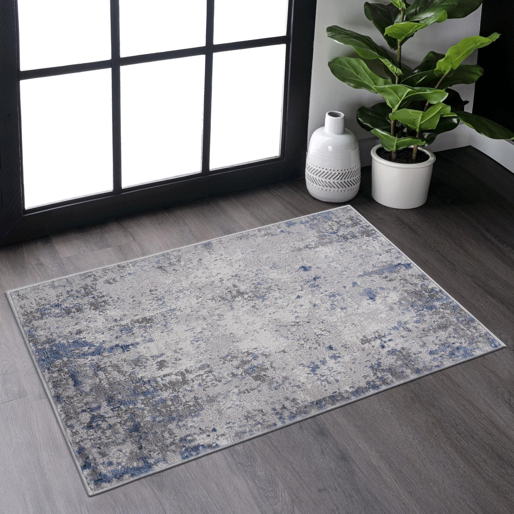 Roomfitters 2X3 Machine Washable Boho Vintage Area Rug Non Slip Pet Friendly Indoor Living Room Decor Carpet Silver