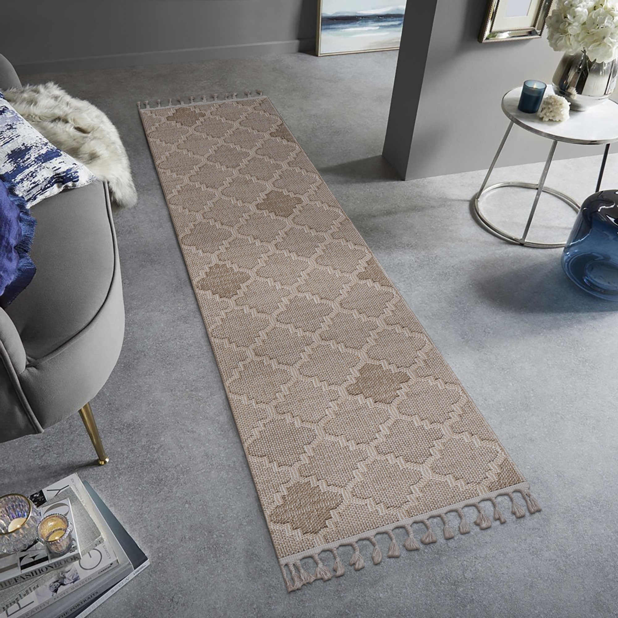 Roomfitters 2X8 Machine Washable Boho Vintage Area Rug Non Slip Pet Friendly Indoor Living Room Decor Carpet Cream